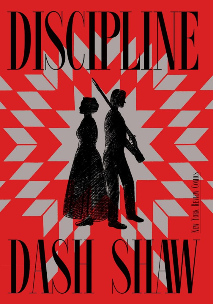 Cover of Discipline, showing the silhouettes of a woman in a 19th-century dress and a soldier with a rifle facing away from each other